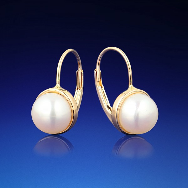 Zlaté náušnice Monica s bielou perlou